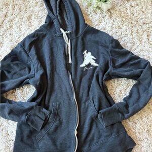 Dark Gray Fleece Hoodie with White Drawstrings